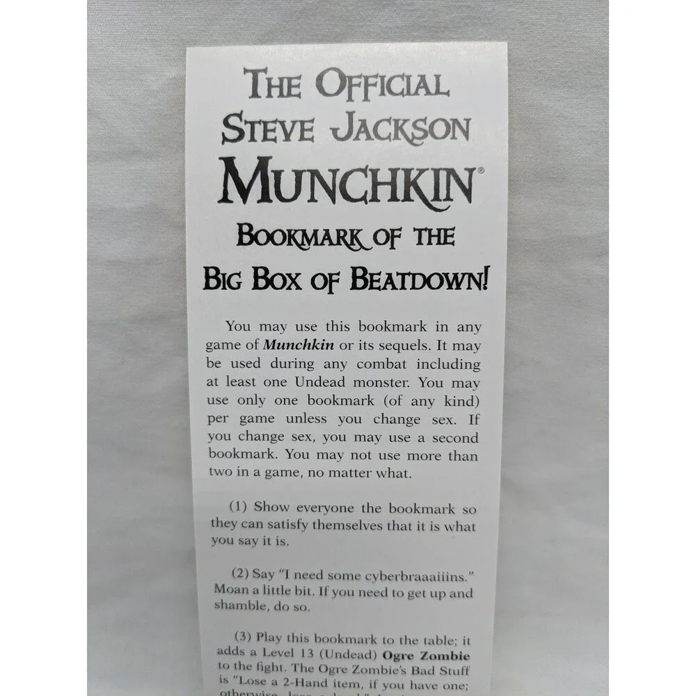 The Official Steve Jackson Munchkin Bookmark Of The Big Box Of Beatdown Promo